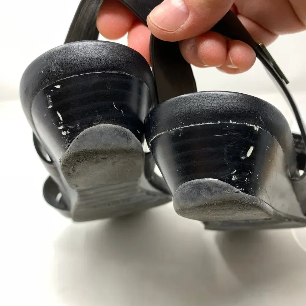 Kenneth Cole Reaction Wedge Slingback Sandals Womens Size 7 Black Faux Leather